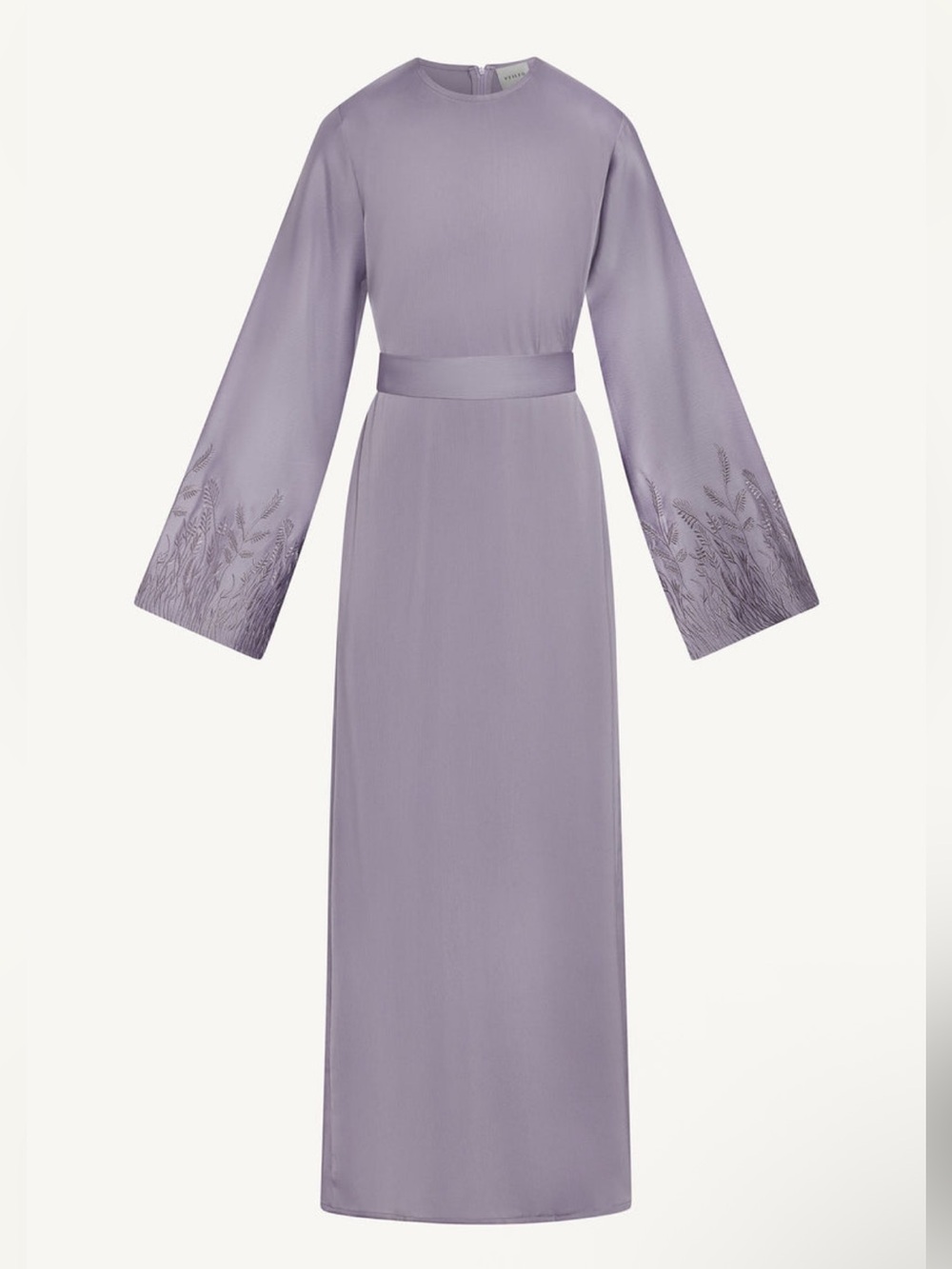 veiled collection lilac floral embroidered sleeve sheen maxi dress